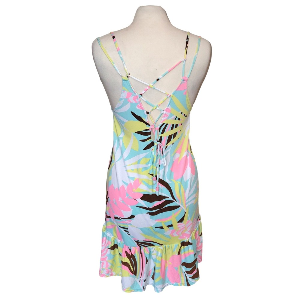 Maaji Swimsuit Cover Tropical Pastel Floral Print Ruffle Lattice Back Dress S - Picture 4 of 9